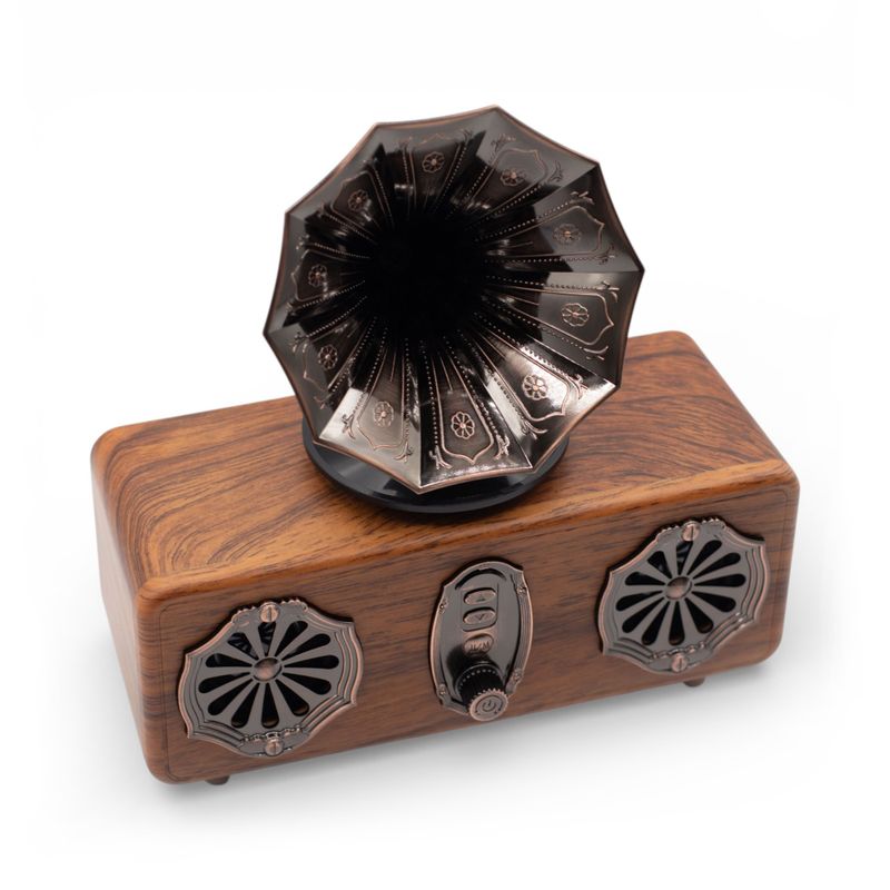 Mini Dvojitý Reproduktor - Retro Gramofón - Bluetooth & FM Rádio