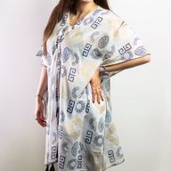 Nomád Sari - Kaftan - Zlatý & Modrý Grécký Motiv - Ručně Malovaný
