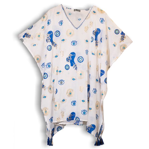 Nomád Sari - Kaftan - Bílý, Modrý & Zlatý - Design Zlého Oka