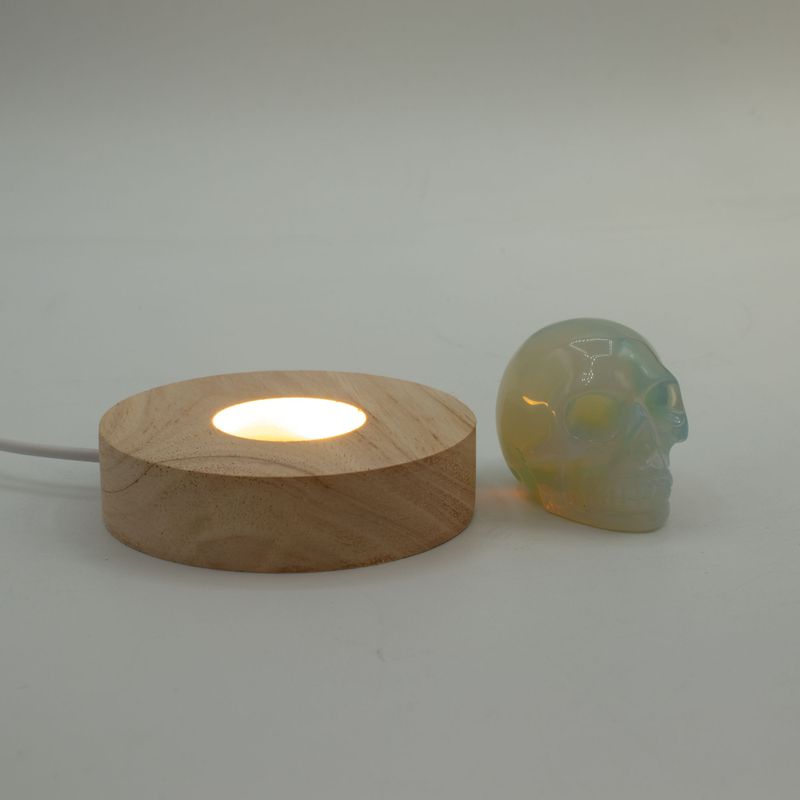 8cm Kulatý Dřevěný USB LED Stojan - Studená / Teplá / Denní Světlo
