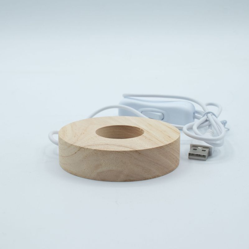 8cm Kulatý Dřevěný USB LED Stojan - Studená / Teplá / Denní Světlo