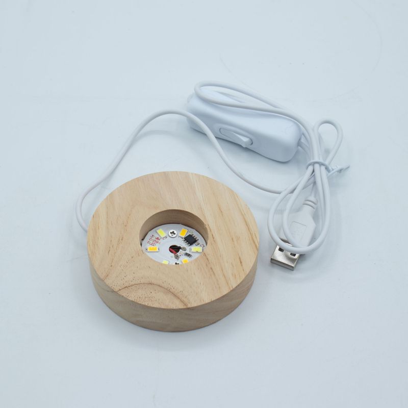 8cm Kulatý Dřevěný USB LED Stojan - Studená / Teplá / Denní Světlo