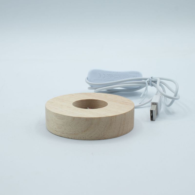 8cm Kulatý Dřevěný USB LED Stojan - Více Barev