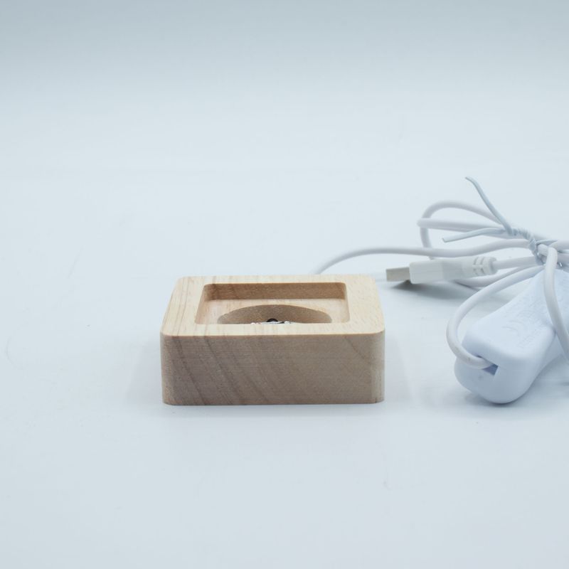 6cm Čtvercový Dřevěný USB LED Stojan - Více Barev
