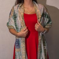 Nomad Sari  - Letní Šátek -  180x50cm - Marbella Potisk - Zelená se Zlatým Lemováním