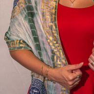 Nomad Sari  - Letní Šátek -  180x50cm - Marbella Potisk - Zelená se Zlatým Lemováním