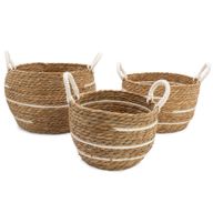 Velké košíky z bavlny a mořské trávy - Přírodní pruhy - sada 3 (32.5cm 29.5cm 24cm)