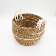 Velké košíky z bavlny a mořské trávy - Přírodní pruhy - sada 3 (32.5cm 29.5cm 24cm)