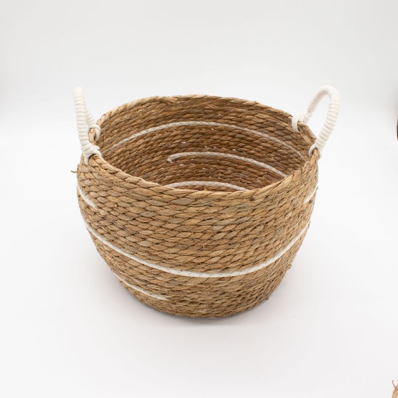 Velké košíky z bavlny a mořské trávy - Přírodní pruhy - sada 3 (32.5cm 29.5cm 24cm)