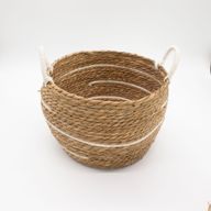 Velké košíky z bavlny a mořské trávy - Přírodní pruhy - sada 3 (32.5cm 29.5cm 24cm)