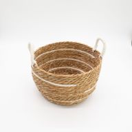 Velké košíky z bavlny a mořské trávy - Přírodní pruhy - sada 3 (32.5cm 29.5cm 24cm)