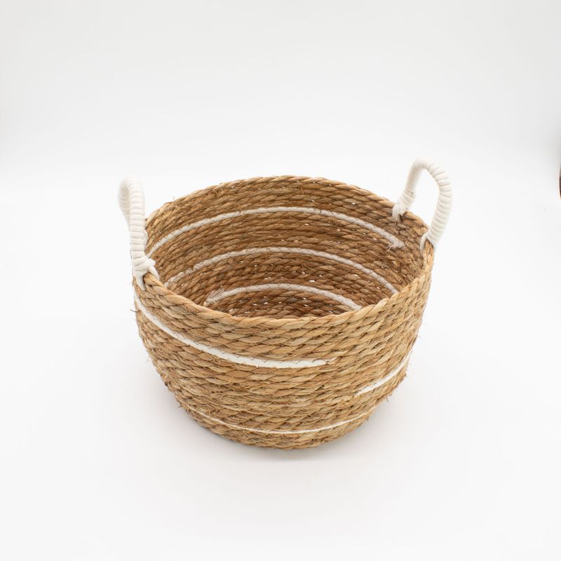 Velké košíky z bavlny a mořské trávy - Přírodní pruhy - sada 3 (32.5cm 29.5cm 24cm)