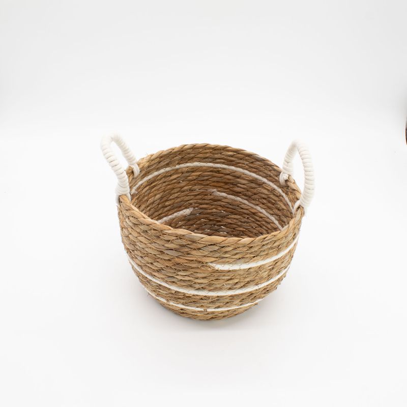Velké košíky z bavlny a mořské trávy - Přírodní pruhy - sada 3 (32.5cm 29.5cm 24cm)