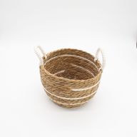 Velké košíky z bavlny a mořské trávy - Přírodní pruhy - sada 3 (32.5cm 29.5cm 24cm)