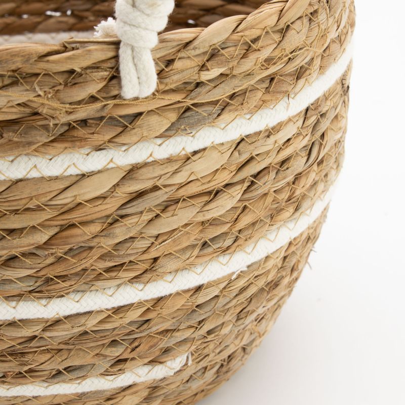 Velké košíky z bavlny a mořské trávy - Přírodní pruhy - sada 3 (32.5cm 29.5cm 24cm)