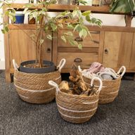 Velké košíky z bavlny a mořské trávy - Přírodní pruhy - sada 3 (32.5cm 29.5cm 24cm)