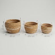 Velké košíky z bavlny a mořské trávy - Přírodní pruhy - sada 3 (32.5cm 29.5cm 24cm)