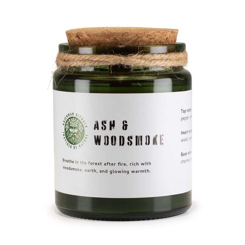 Woodwick sojová svíčka - Popel a dřevěný kouř