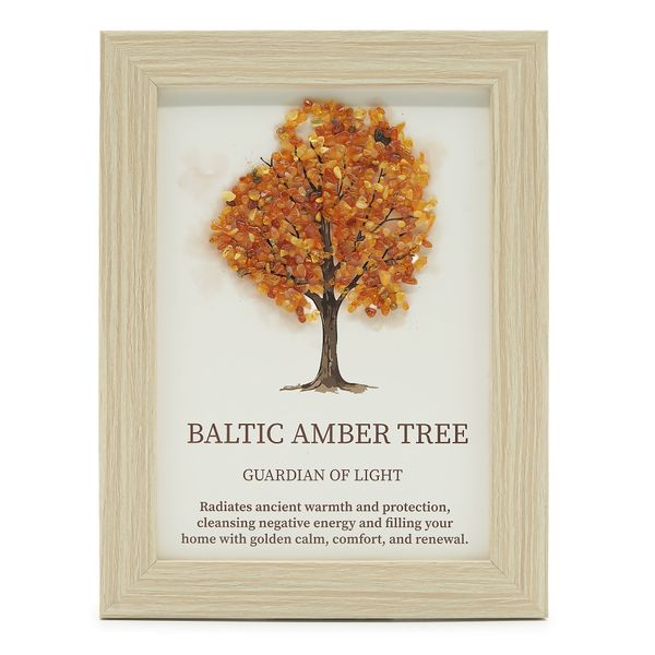 Obraz s Drahými Kameny - Strom Života - Baltický Jantar (20x14.7x1cm)