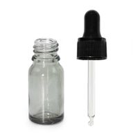 10 ml skleněná lahvička s kapátkem kouřově šedé barvy a černou pipetou