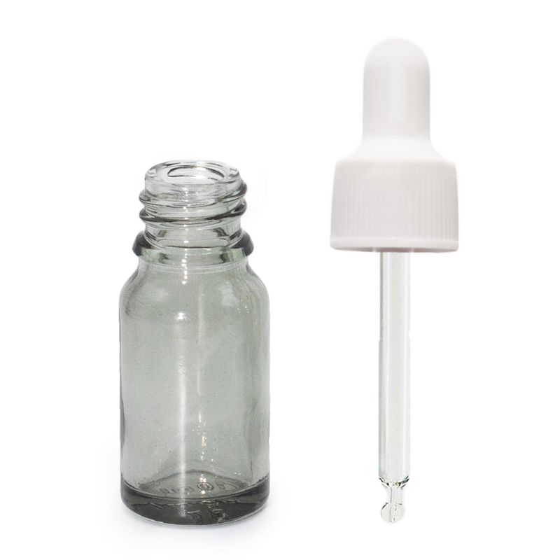 10 ml skleněná kapátková lahvička kouřově šedé barvy se bílou pipetou