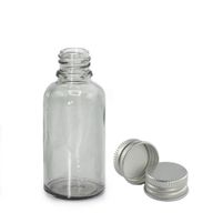 30ml skleněná lahvička kouřově šedé barvy s kapátkem a hliníkovým uzávěrem