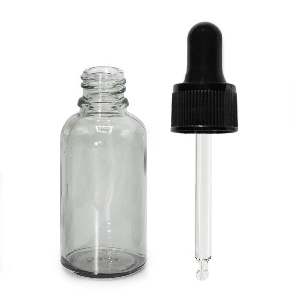 30 ml skleněná lahvička kouřově šedé barvy se černou pipetou