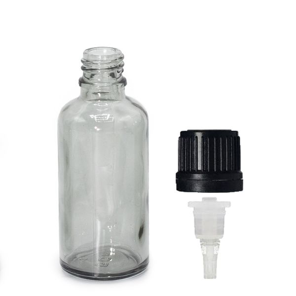 50 ml skleněná lahvička kouřově šedé barvy s kapátkovým uzávěrem