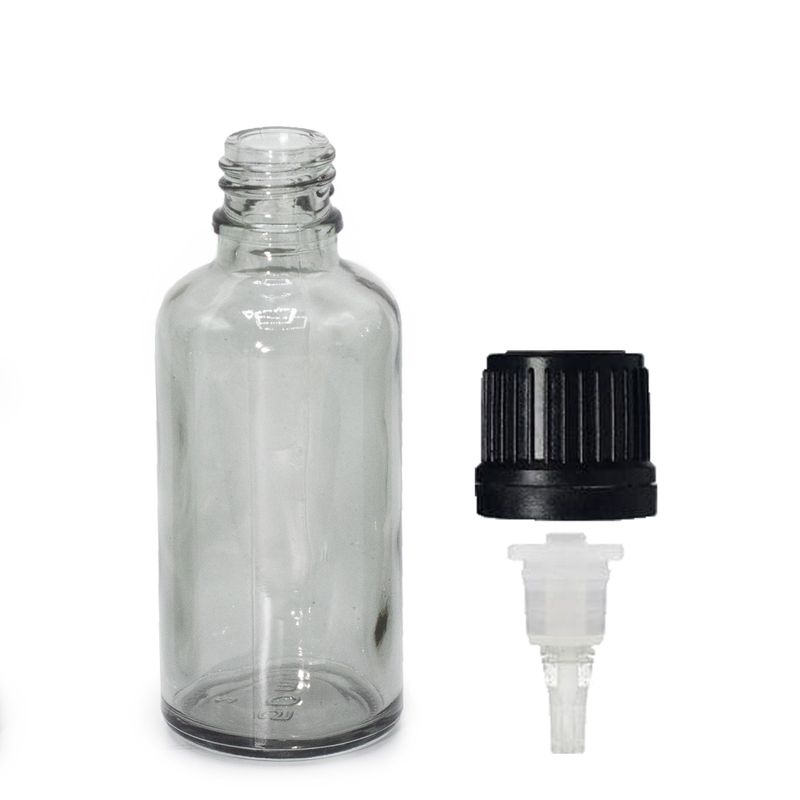 50 ml skleněná lahvička kouřově šedé barvy s kapátkovým uzávěrem