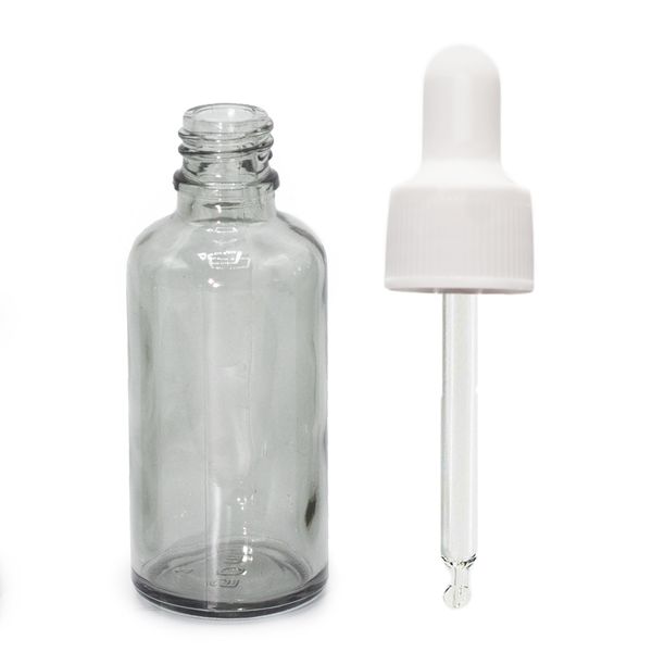 50 ml kouřově šedá skleněná kapátková lahvička s bílou pipetou