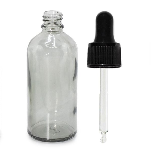100 ml skleněná lahvička s kapátkem ve kouřově šedé barvě a s černou pipetou