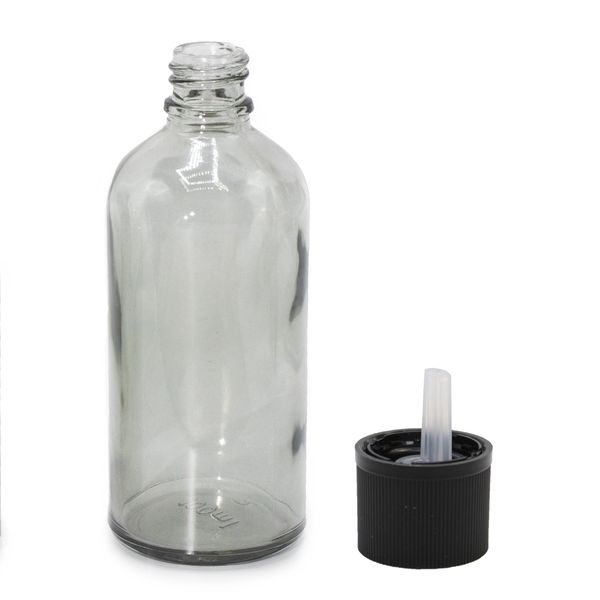 100 ml kouřově šedá skleněná lahvička s kapátkovým uzávěrem s dětskou pojistkou