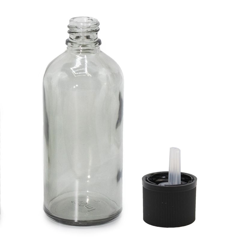 100 ml kouřově šedá skleněná lahvička s kapátkovým uzávěrem s dětskou pojistkou