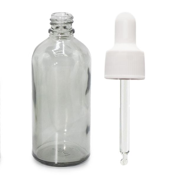 100 ml skleněná lahvička s kapátkem, kouřově šedá, s bílou pipetou