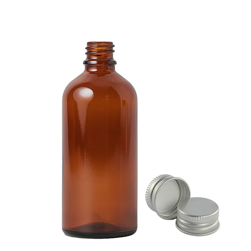 100 ml jantarová skleněná lahvička s kapátkem a hliníkovým víčkem