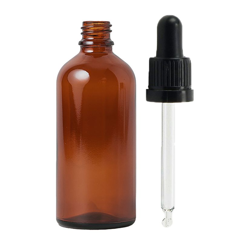 100 ml jantarová skleněná lahvička s kapátkem a černou pipetou