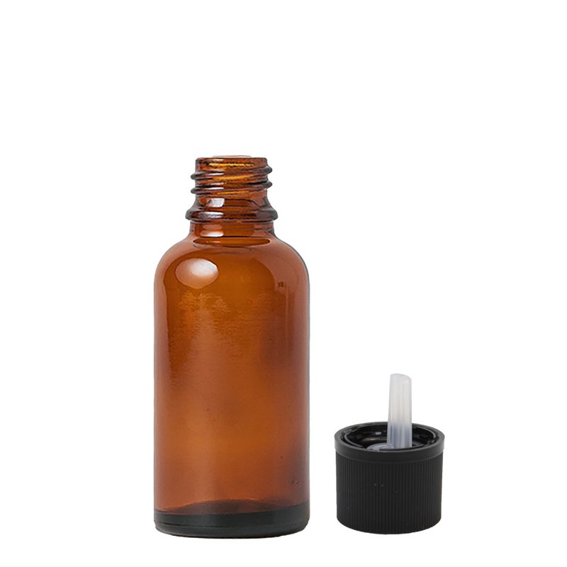 30ml ambrová skleněná lahvička s kapátkem a uzávěrem s dětskou pojistkou