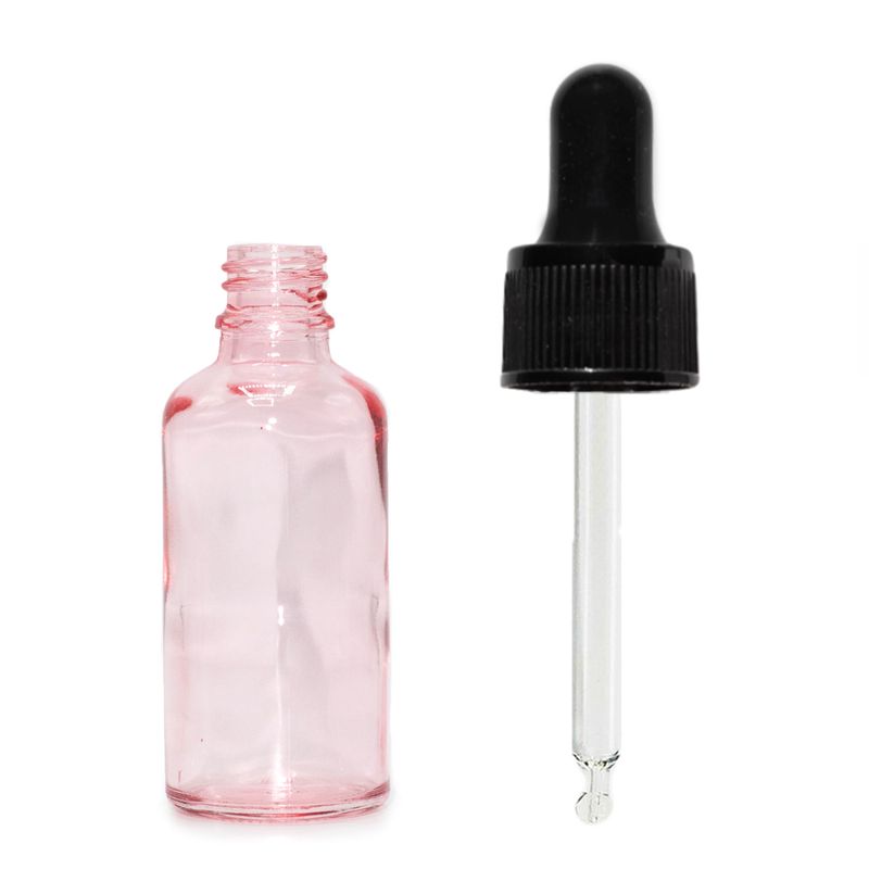 10ml Lahviča z Růžového Skla s Černou Pipetou