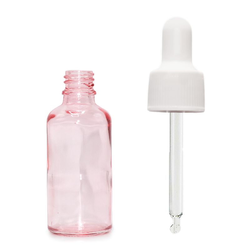 10ml Lahviča z Růžového Skla s Bílou Pipetou