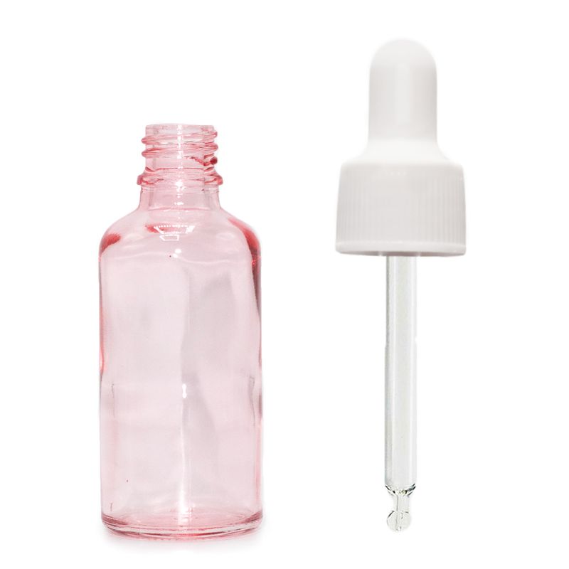 30ml Lahviča z Růžového Skla s Bílou Pipetou