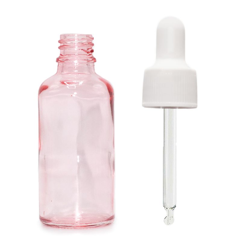 50ml Lahviča z Růžového Skla s Bílou Pipetou