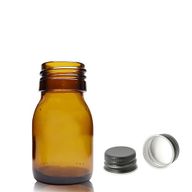 30ml Jantarová Skleněná Lékovka s Hliníkovým Černým Uzávěrem