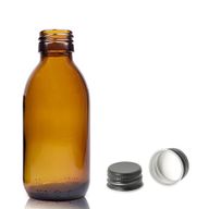 150ml Jantarová Skleněná Lékovka s Hliníkovým Černým Uzávěrem