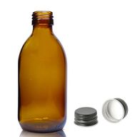 250ml Jantarová Skleněná Lékovka s Hliníkovým Černým Uzávěrem
