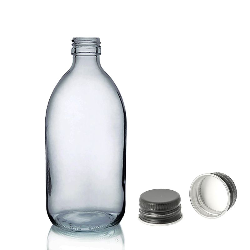 250ml Matná Skleněná Lékovka s Hliníkovým Černým Uzávěrem