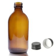300ml Jantarová Skleněná Lékovka s Hliníkovým Černým Uzávěrem