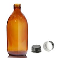 500ml Jantarová Skleněná Lékovka s Hliníkovým Černým Uzávěrem