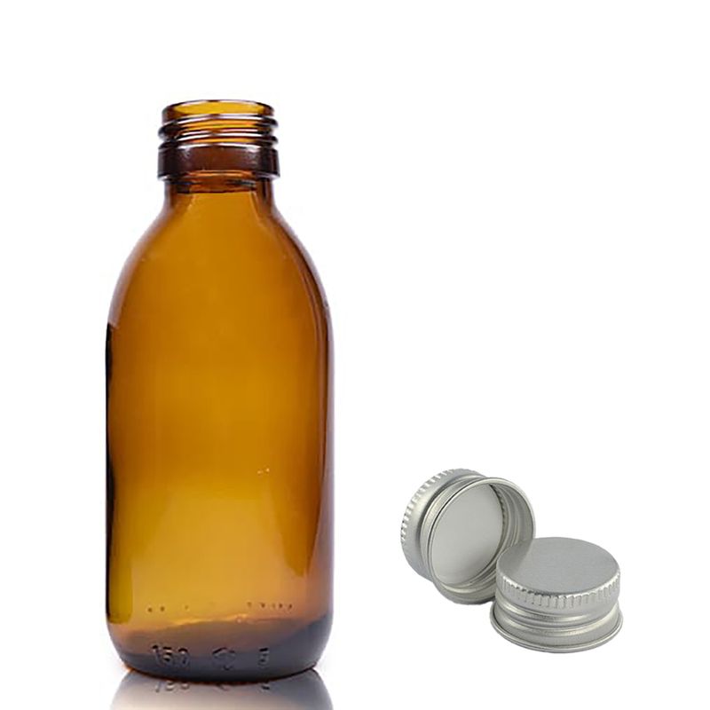150ml Jantarová Skleněná Lékovka s Hliníkovým Uzávěrem