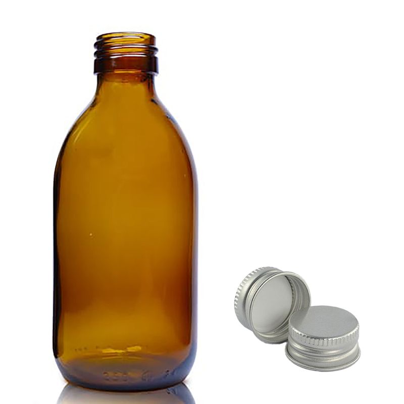 250ml Jantarová Skleněná Lékovka s Hliníkovým Uzávěrem