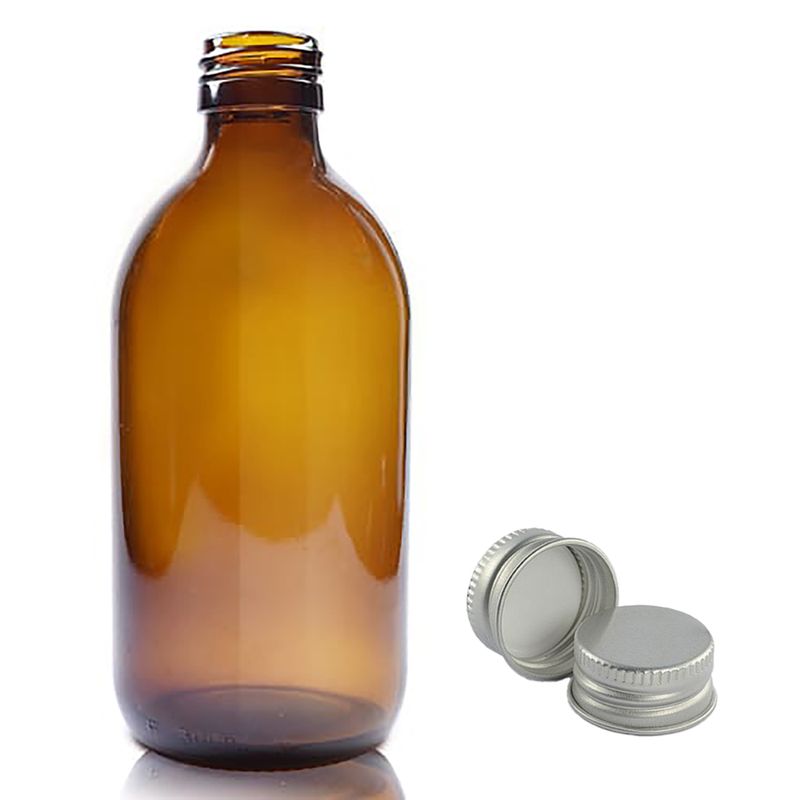 300ml Jantarová Skleněná Lékovka s Hliníkovým Uzávěrem